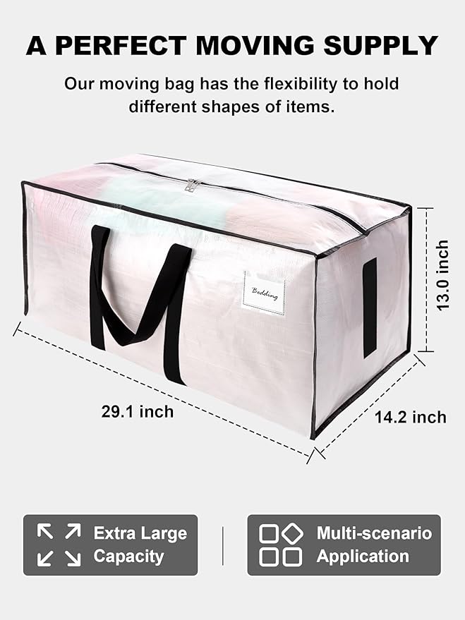 HOMESURE Supports 200lbs Heavy Duty Moving Bags - Strong Zipper & Wrap-Around Handles - Water-Resistant Storage Totes, Durable Alternative to Moving Boxes - 12 Pack - Semi-Transparent