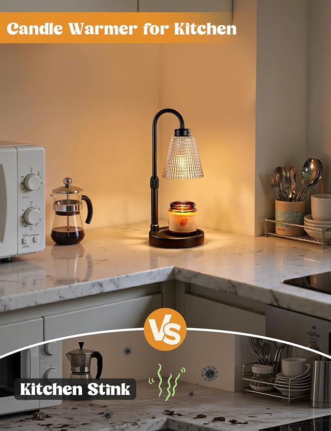Innqoo Amber Candle Warmer Lamp with Timer, Dimmable Candle Warmer for Jar Candles, Height Adjustable Wax Melts Warmer, Birthday Gifts for Women Mom, House Warming Gifts New Home Decor