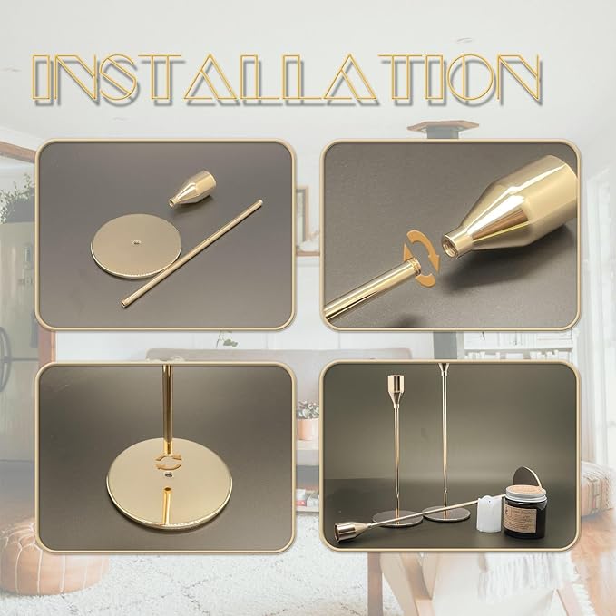 6Pcs French Gold Candlestick Holders Set Fit 3/4" Tall Taper Candle Home Decorative Table Centerpieces for Family Dinning, Party Decoration