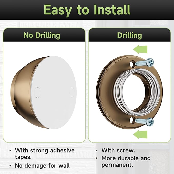 2PC Door Stopper Wall Protector with Silicone Head, Aluminum Door Knob Wall Protector, Spring Shock Absorption Technology, 1.65" Door Stoppers for Wall, Adhesive Installation or with Screw, Bronze