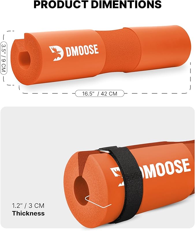 DMoose Fitness Barbell Pad for Hip Thrust, Squat & Lunges - Non-Slip Thick Foam Cushion for Neck and Back Support with Two Straps - Hip Thrust Pad for Leg Day - Fits All Olympic Bars and Smith Machine