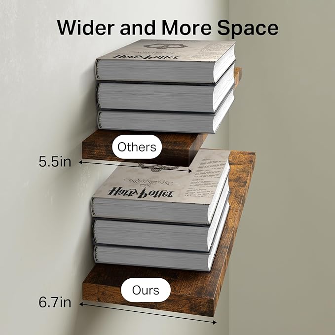BAYKA Floating Shelves for Wall, 22.5 Inch Rustic Wood Wall Mounted Shelving for Bathroom, Bedroom, Living Room, Kitchen & Book, Hanging Display Decor Shelf with 22 lbs (Rustic Brown, Set of 3)