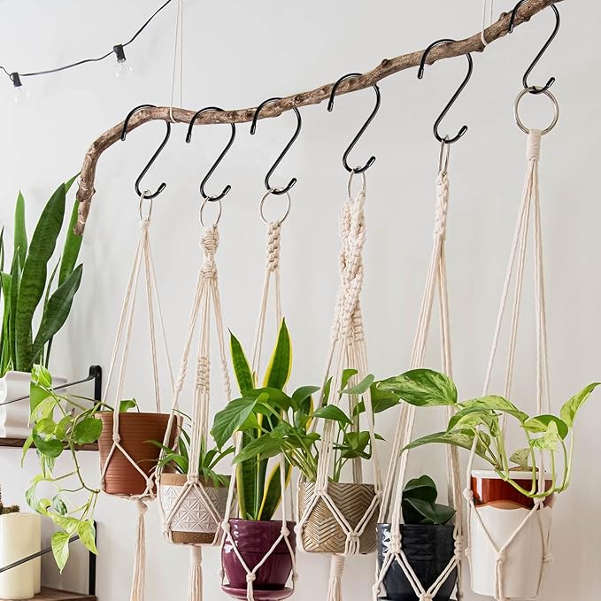DINGEE 6 Inch 24 Pack Large S Hooks for Hanging Plants,Vinyl Coated Heavy Duty S Hooks for Hanging Non Slip S Hanger Hooks Steel Metal with Rubber Stopper Closet Hooks,Clothes,Jeans,Pot Pan Garden