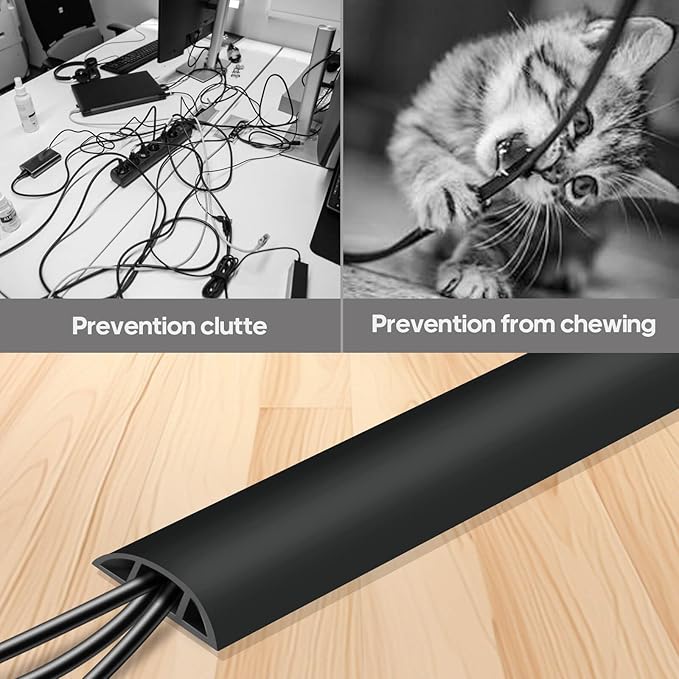 Floor Cord Cover, Floor Cable Cover, Cord Hider Floor, Soft PVC Self Adhesive, Extension Cord Covers for Floor, Prevent Cable Trips,for Offices, Gyms, Exhibitions (Black, 1.97" x 6feet)