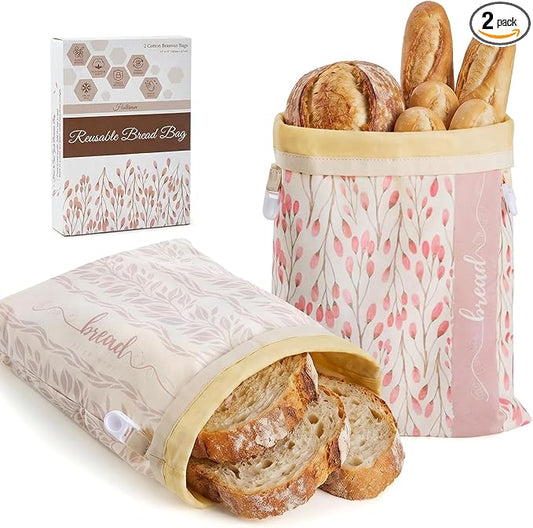 2 Pack Beeswax Sourdough Bread Bags, Large capacity 13x17'' for Homemade, Reusable Organic Beeswax Linen Cotton Bread Storage Bag with Lock Closure, Keeps Fresh, Homesteading Essentials