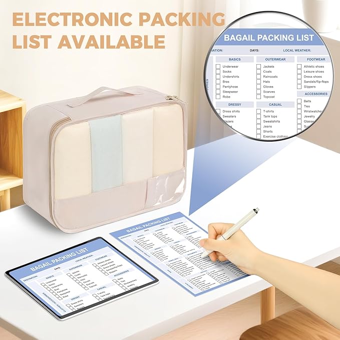 BAGAIL 9 Set Packing Cubes with Packing List Luggage Packing Organizers for Travel Accessories