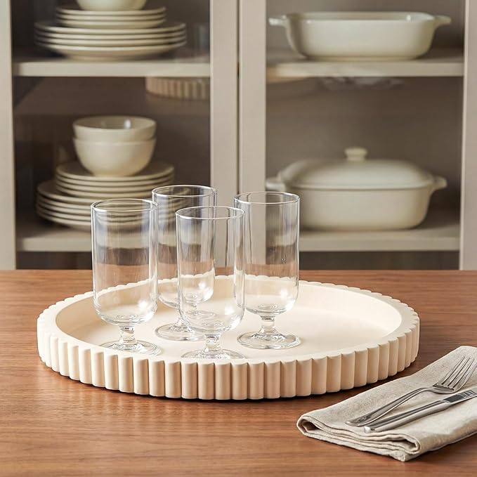 Oval Concrete Decorative Tray for Coffee Table Decoration 15" Modern Cream White Table Centerpieces Decorative Ottoman Tray for Serve Home Decoration Accent Bandejas Decorativas Gift