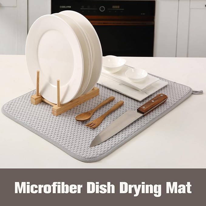 VESHE 2 Pack Microfiber Dish Drying Mat for Kitchen Counter, Ultra Absorbent Dish Drainer Mat, Dish Drying Pad, Dish Rack Mat 20×15 Inch (Silver Gray)
