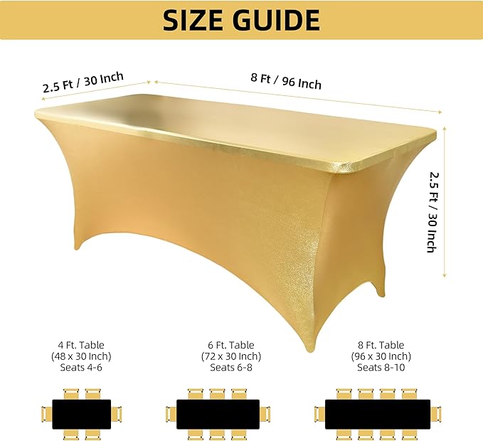 ZarzaaSik 10-Pack 8ft Spandex Table Covers for Rectangle Folding Tables - Washable Elastic Tablecloth - Ultimate Fitted Table Protector for Parties, Trade Shows, Banquet, and Wedding