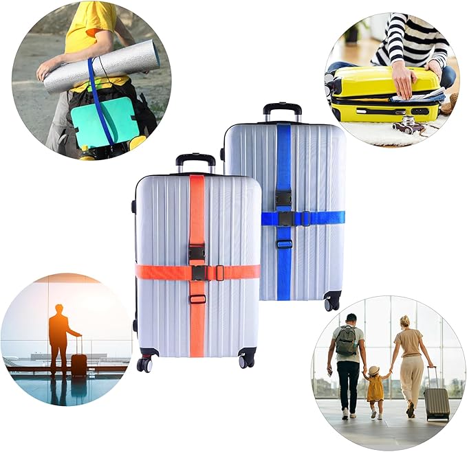 4Pcs Luggage Straps for Suitcase Travel Accessories TSA Approved, 80In Long Belts to Keep Your Suitcase Secure, Adjustable Bag Straps with Quick-Release Buckle for Travel Bag Closure, Multicolor