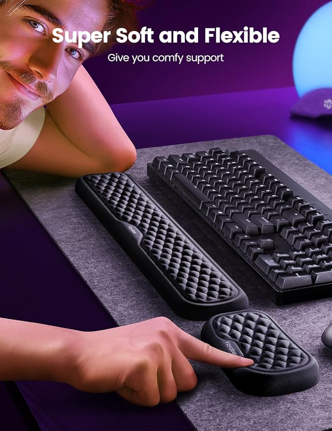 Vaydeer Wrist Rest for Keyboard and Mouse, Computer Ergonomic Wrist Support Pad, Soft Memory Foam Arm Cushion for Desk, Two-Tone Palm Hand Office Laptop Typing-Gray and Blue