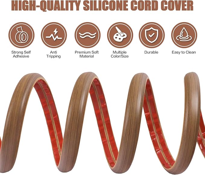 Floor Cord Cover Cable Cavity Self Adhesive Cord Hider Floor 3.3FT Floor Cable Management Power Cord Protector Floor Electric Cord Covers for Offices, Gym, Exhibitions (Misty Brown Wood, 1.18" x 3.3')