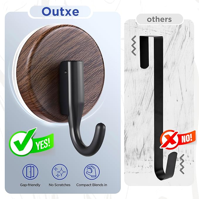 OUTXE Wreath Hanger for Front Door, Upgraded Suction Cup Reef Hook for Glass Window/Over Door, Christmas/Thanksgiving/Halloween/July 4th/Easter/Valentine/Spring/Summer/Fall (Walnut, 2-Pack)
