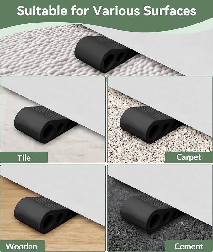 1.9 Inches Heavy Duty Door Stopper, 2 Pack Rubber Door Stop, Door Stoppers for Bottom of Door, Large Door Stopper Wedge for Home Office School (Black)