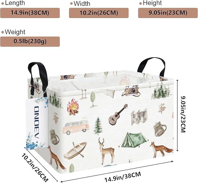 Rectangular Folding Laundry Basket, Waterproof Canvas Basket, Gift Basket, Suitable for Children's Room, Office, Clothes, Toy Storage (Outdoor Adventure)