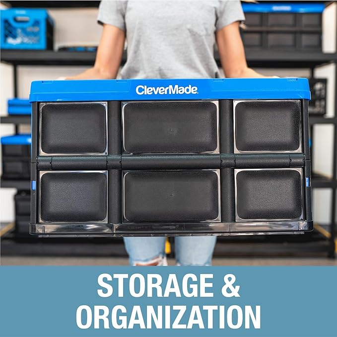 CleverMade Collapsible Storage Bins - Tan 3 Pack 46L - Stackable Containers Heavy Duty Capacity Folding Crates - Space-Saving for Home