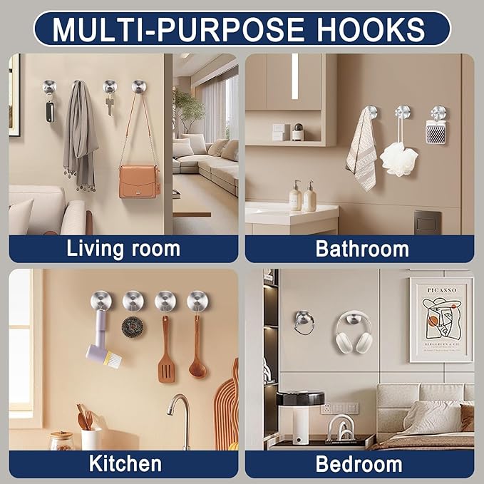 Suction Cup Hooks for Shower,No Drill Towel Hooks for Bathroom Wall, Kitchen, Glass, Mirror, Tile - Ideal for Hanging Towels, Robes, and Loofahs (Mirror-2pcs)