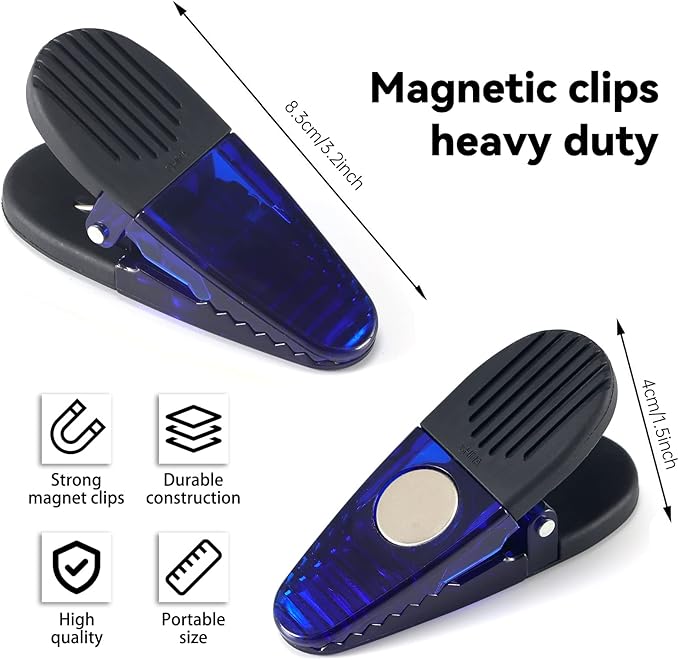 3-1/4" Length Plastic Refrigerator Magnet Clips Set, Multipurpose Clips - Set of 6 (Blue)