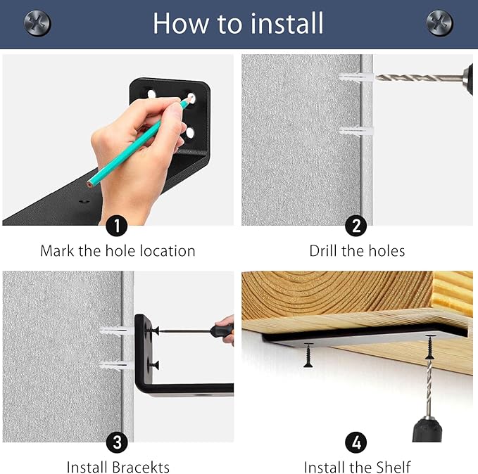 MLOQI 4 Pack Floating Shelf Bracket Heavy Duty, Hidden Shelf Brackets 5mm Thick L Brackets for Shelves up to 50 KG (Black 20cm)