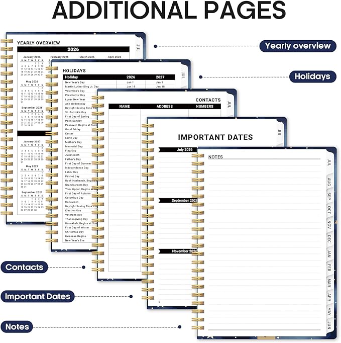 Planner 2026-2027, Academic Year Monthly and Weekly Calendar Planner, Jul 2026 - Jun 2027, Hardcover Teacher Student Planning Agenda book with Tabs, Perfect for School Office Supplies, 8.5" x 11" - Starry Night