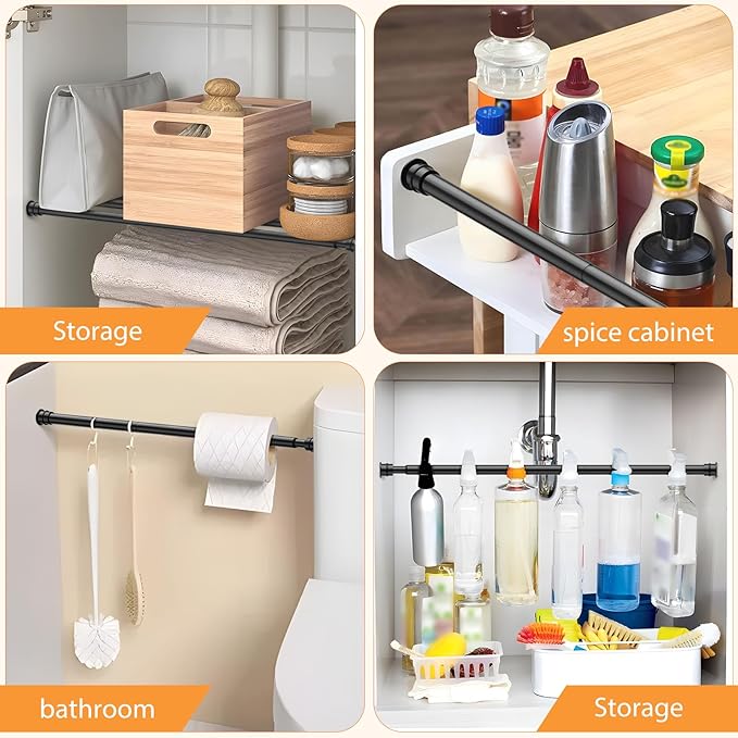 Fvonzon 2 Pack Small Tension Rods 8-12.5 Inch, Thin Tension Curtain Rod, Mini Spring Rod for Closet, Cabinet & Kitchen, Tiny Curtain Rod Tension, Short Closet Rods, Black