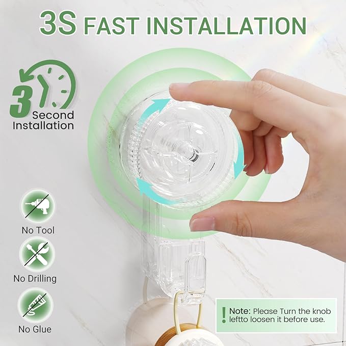 LUXEAR Suction Cup Hooks 6 Pack, Clear Suction Cup Hanger Waterproof Vacuum Damage-Free Suction Holder for Shower, Bathroom, Glass, Door, Windows, Kitchen Max Hanging up to 11 lbs on Smooth Surface