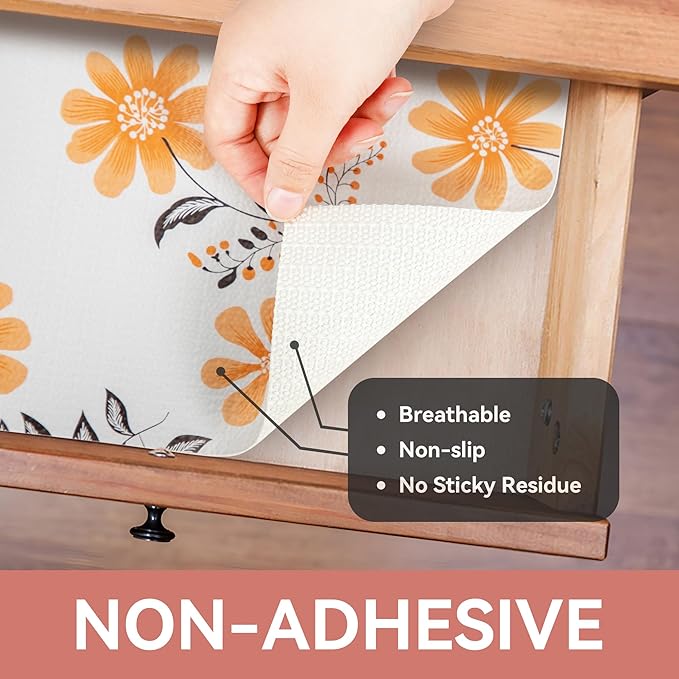 Shelf Liner, Non Adhesive Daisy Floral Printed Cabinet Liner for Pantry Drawer, Strong Grip Non Slip, Shelf Liners for Kitchen Cabinets Organization 12 Inch x 10 FT (10 Rolls) Signature Delivery