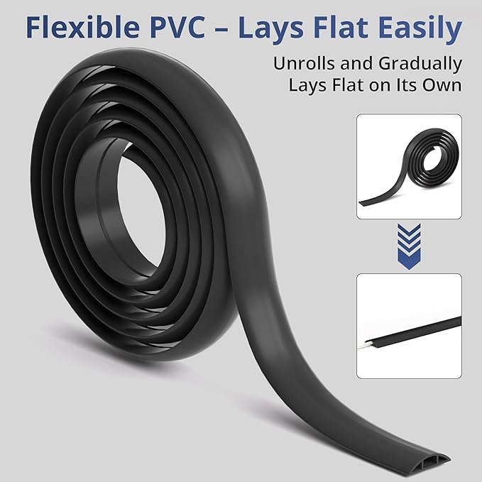 ZhiYo 5.6ft Cord Covers for Wires on Floor, Cord Hider Floor Hide Extension Cords, Soft PVC Cable Cover Cable Protector, Wire Cavity W0.62in H0.31in, Smoked Brown Wood