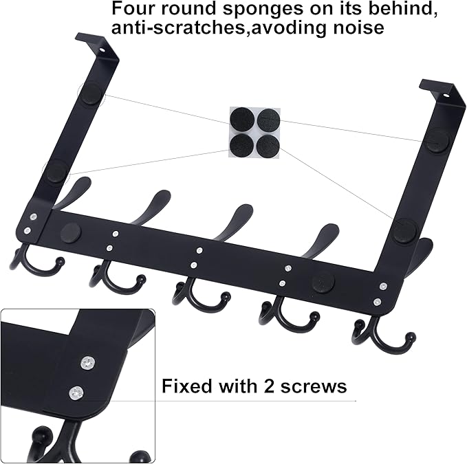 WEBI Over The Door Hooks,Over The Door Towel Rack,Door Hooks for Hanging,Door Coat Hanger Door Coat Rack for Towels,Clothes,Bathroom,Black