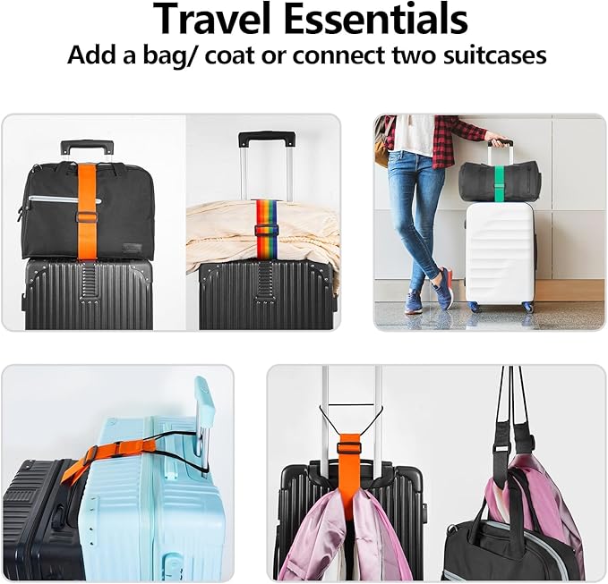 BILIONE Add a Bag Luggage Straps 2 Pack, Adjustable Bungee Elastic Belt to Connect Two Suitcases, Secure Carry On & Travel Essentials (Black)