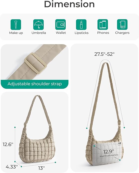BAGSMART Quilted Crossbody Bag for Women, Lightweight Puffer Purse for Travel, Daily Use & Work | Water-resistant, Puffy Shoulder Bag, w/ Adjustable Strap, Light & Comfortable, Hands-free Bags, Travel Essentials