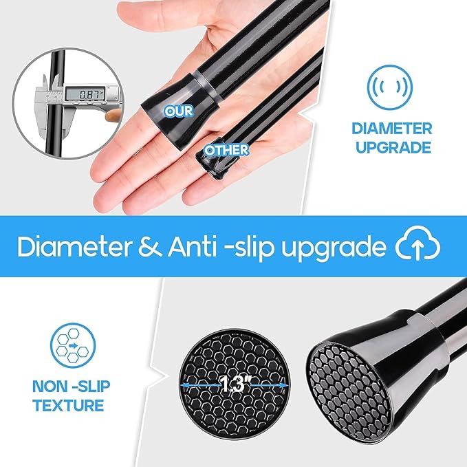 Tension Curtain Rod Black 1PCS Tension Rods for Windows 30 to 64 Inch Spring Curtain Rod Adjustable Tension Rod Tension Curtain Rod of Bathroom Window Curtain Rod Closet rod Kitchen rod Wardrobe