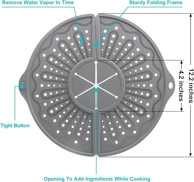 Silicone Splatter Screen For 10, 11 and 12 Inch Frying Pan, Foldable Splash Guard, Multi-Use Grease Splatter Guard/Trivet Mat, 12" Non-Stick Oil Splatter Guard, Dishwasher Safe, BPA Free, Gray