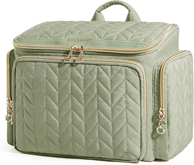 BAGSMART Travel Toiletry Bag, Large Wide-open Travel Bag for Toiletries, Makeup Cosmetic Travel Bag with Handle - Green