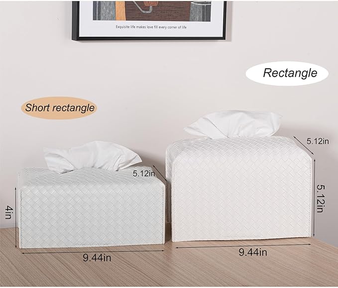 Tissue Box Cover PU Leather Tissue Holder Square Facial Tissue Case Facial Paper Organizer Dispenser for Bathroom, Vanity Countertop, Tabletop, Car, Rectangle, Misty Gray