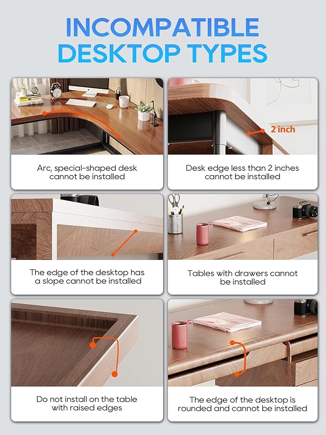 NODOCA No Drill Under Desk Cable Management Tray, 17'' Wire Management, Punch-Free Clamp-On, Metal Cable Tray, Wire Organizer Under Desk, Under Desk Basket for Office and Home, Black (2 Packs)