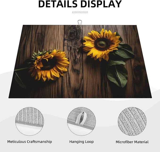 Sunflower (Helianthus Annuus) Dish Drying Mat for Kitchen Counter Decor 18x24 Inch Floral Absorbent Reversible Microfiber Dish Drying Pad Flower Dish Drainer Rack Mats for Coffee Bar