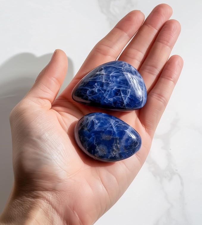 Polished Blue Spot Jasper Crystal Stones - 2 Pcs of 1.2" Worry Stone for Anxiety, Pocket Palm Stone Super Large Handpicked Natural Tumbled Gemstones for Meditation, Reiki, Chakra Healing, Home Decor