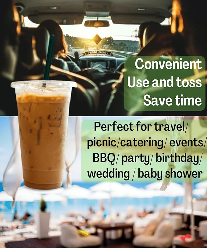 20 oz Clear Plastic Cups with Lids and STRAWS, Disposable Drinking Cups for Cold Drinks, Iced Coffee, Milkshakes, Smoothies, 25 Sets