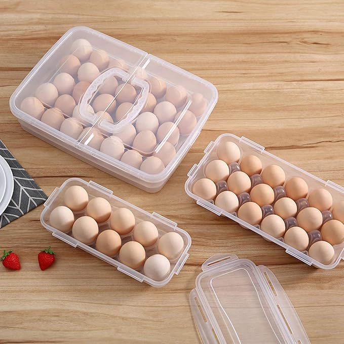 XBY-US 2 Pack Covered Egg Holders For Refrigerator, Plastic Storage Container/ Deviled Egg Tray Carrier with Lid Fits 18X2 Eggs(36 Eggs)