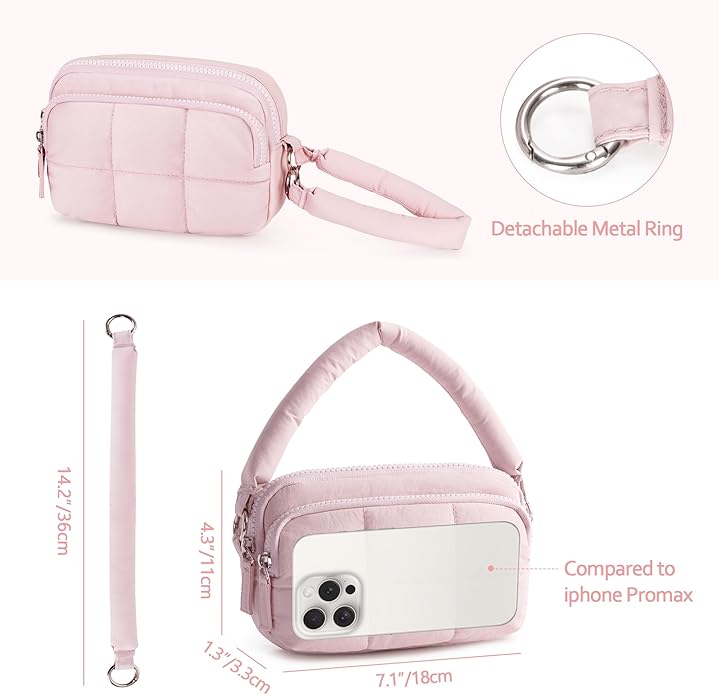 Wristlet Wallets for Women, Small Puffy Wristlet Purses with Zipper, Travel Credit Card Holder Phone Organizer Bag