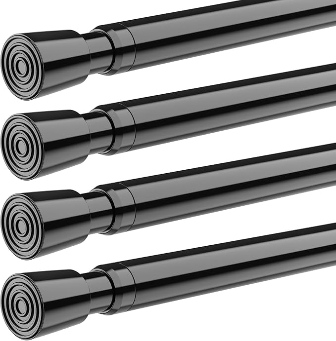 FVONZON Tension Curtain Rod Black Spring Tension Curtain Rods 26-39 inch 4Pack Adjustable Spring Rods Extendable Tension Rod For Closet, Window, Kitchen,Bookshelf,Bathroom