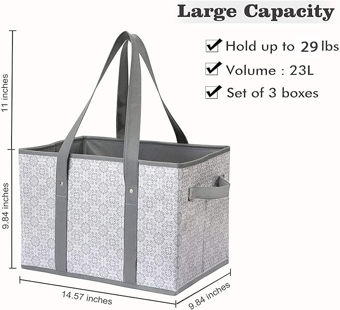 WISELIFE Reusable Grocery Bags [3 Pack], Large Grocery Tote Bag Water Resistant Shopping Bags Foldable Grocery Bag for Clothes, Shoes and Picnic