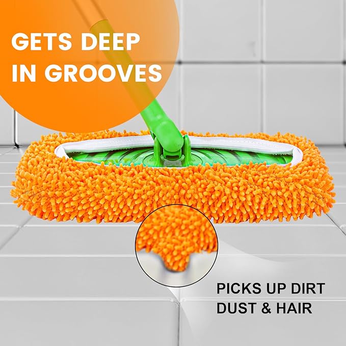 6Pcs Reusable Microfiber Mop Pads Compatible with Sweeper Mop, Replacement Wet Mopping pad Refills & Washable Dry Sweeping Cloths for Surface/Hardwood Floor Cleaning(Orange)