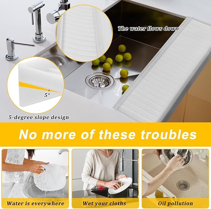 Silicone Edge Protectors - Multifunction Sink Accessories, Splash Guard & Draining Mat for Kitchen, Bathroom Sink, Steel, Granite, Quartz Countertops(Transparent)