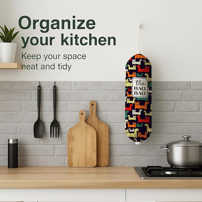 The Bag Bag Grocery Bags Holder, Colorful Cat Plastic Bags Holder, Plastic Sack Storage Container Dispenser, Stylish Reusable Trash Sack Storage Dispenser for Home Kitchen Decor