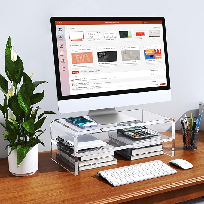 Acrylic Monitor Stand, 2-Tier Clear Monitor Riser Computer Stand for Office, Home, 5.12 Inches High PC Desk Stand for Keyboard Storage, Premium Platform for Laptop Printer TV Screen
