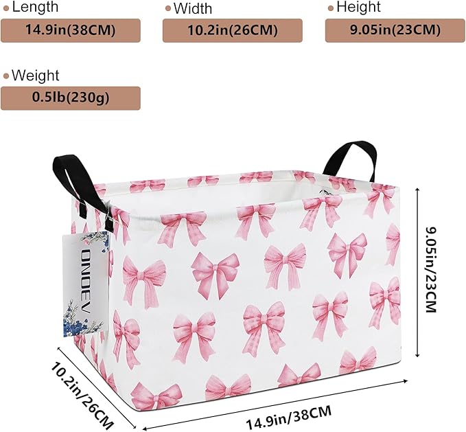 Rectangular Kids Laundry Basket Girls' Waterproof Storage Bins Pink Gift Basket Suitable For Home Decoration Office and Toy Storage(Pink Knot)