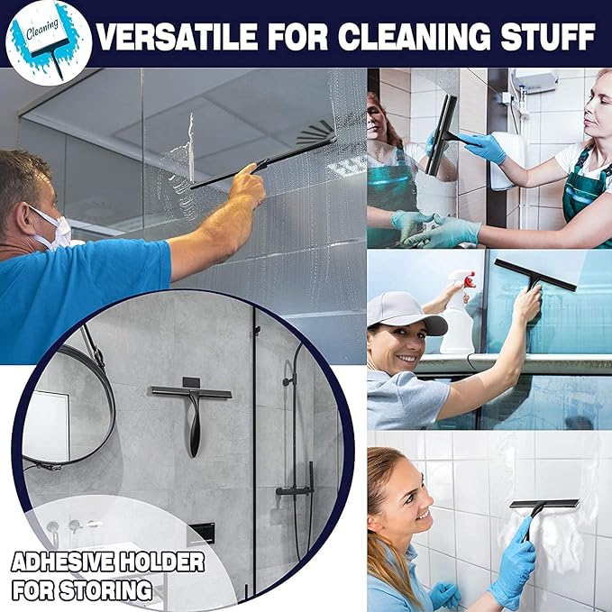NETANY Shower Squeegee, 12-Inch Matte Black Squeegee, All-Purpose Stainless Steel Squeegee for Bathroom, Shower Doors, Mirrors, Tiles and Car Windows - 100% Streak Free