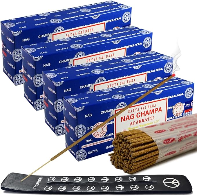 Nag Champa Incense Sticks 250g x 4 and Incense Stick Holder Bundle Insence Insense Satya Incense